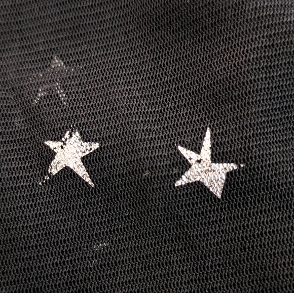 Tory Burch 0 Sheer Stretch Mesh Silver Star Print Dress with Sparkle Collar - Picture 13 of 13